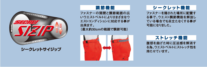 シークレットサイジップ SECRET SIZIP　ウエスト幅調節機能